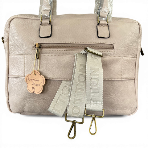 Cotton Road Laptop Bag: BEIGE BRANDED PU Leather with Matching Wallet