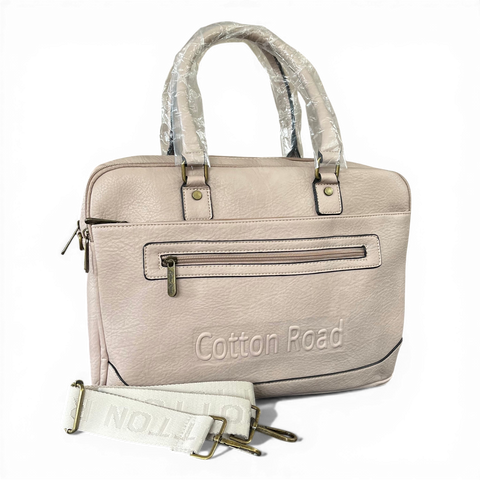 Cotton Road Laptop Bag: BEIGE BRANDED PU Leather with Matching Wallet