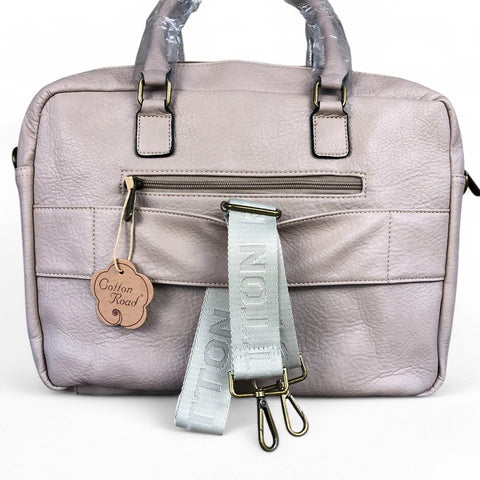 Cotton Road Laptop Bag: BEIGE BRANDED PU Leather Laptop Bag