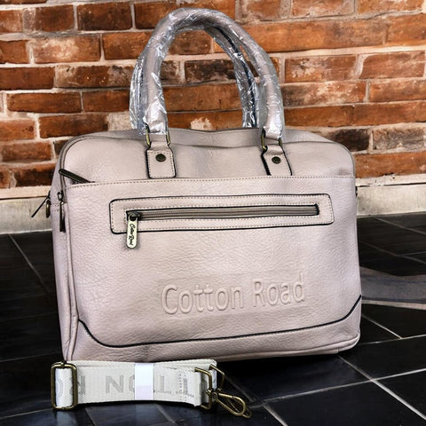 Cotton Road Laptop Bag: BEIGE BRANDED PU Leather Laptop Bag