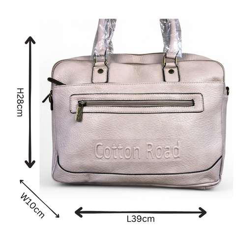 Cotton Road Laptop Bag: BEIGE BRANDED PU Leather Laptop Bag