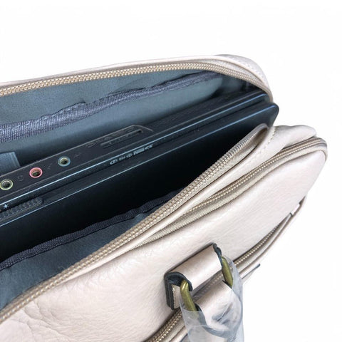Cotton Road Laptop Bag: BEIGE BRANDED PU Leather Laptop Bag