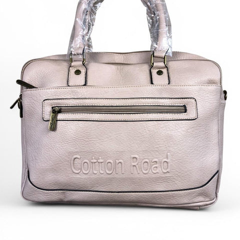 Cotton Road Laptop Bag: BEIGE BRANDED PU Leather Laptop Bag