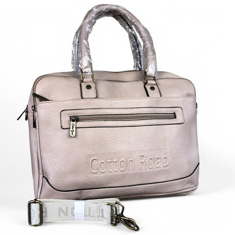 Cotton Road Laptop Bag: BEIGE BRANDED PU Leather Laptop Bag