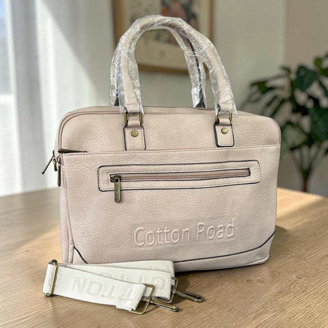 Cotton Road Laptop Bag: BEIGE BRANDED PU Leather