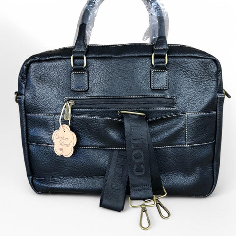 Cotton Road Laptop Bag: BLACK BRANDED PU Leather Laptop Bag