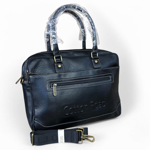 Cotton Road Laptop Bag: BLACK BRANDED PU Leather Laptop Bag
