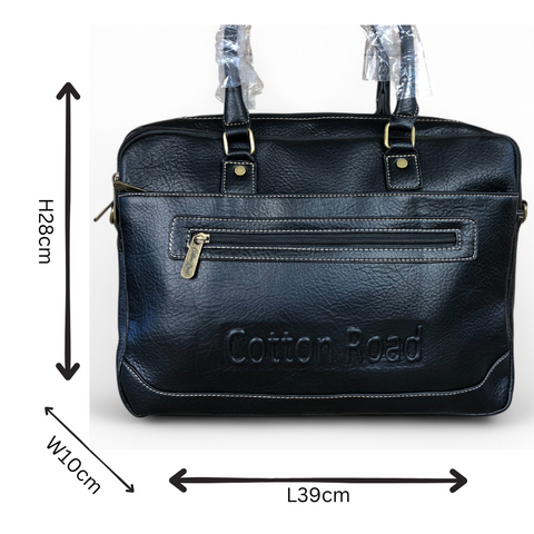Cotton Road Laptop Bag: BLACK BRANDED PU Leather Laptop Bag