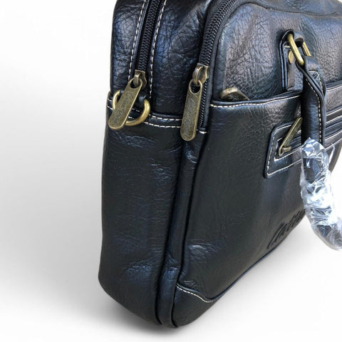 Cotton Road Laptop Bag: BLACK BRANDED PU Leather Laptop Bag