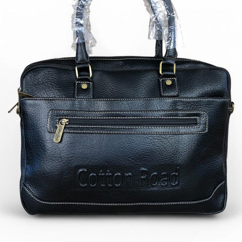 Cotton Road Laptop Bag: BLACK BRANDED PU Leather Laptop Bag