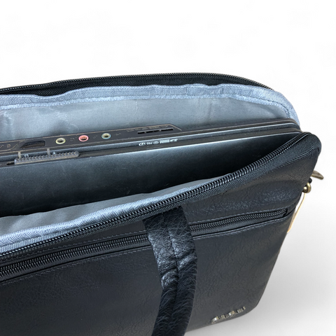 Cotton Road Laptop Bag: BLACK PU Leather 15'6 Padded Bag / Carry Sleeve