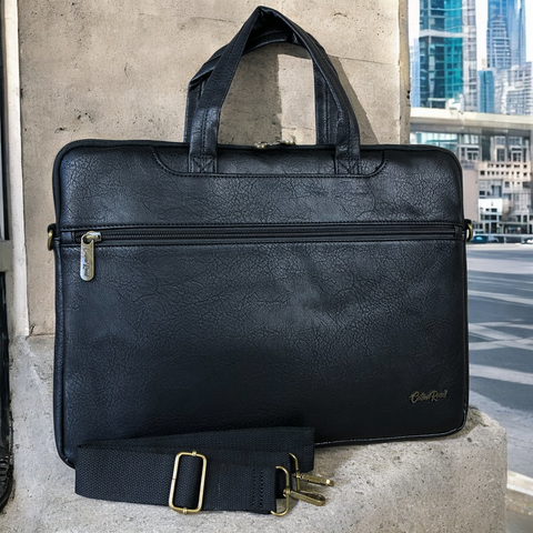 Cotton Road Laptop Bag: BLACK PU Leather 15'6 Padded Bag / Carry Sleeve