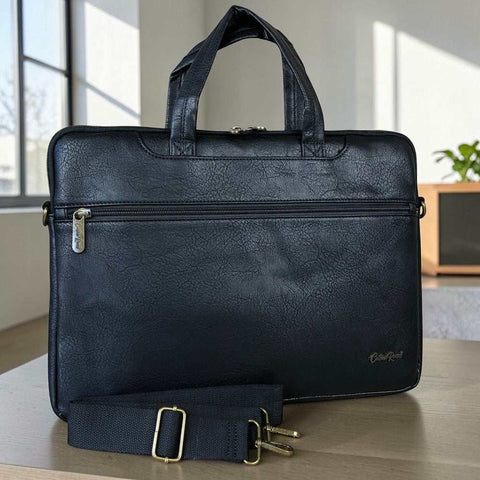 Cotton Road Laptop Bag: BLACK PU Leather 15'6 Padded Bag / Carry Sleeve