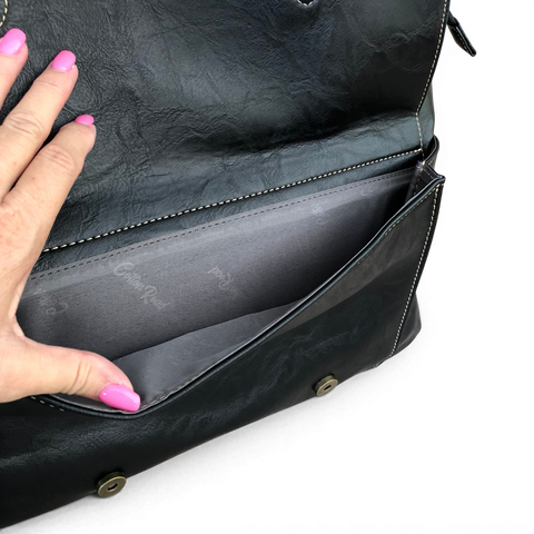 Cotton Road Laptop Bag: BLACK PU Leather Lace Print Design