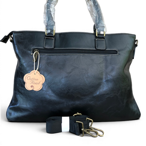 Cotton Road Laptop Bag: BLACK PU Leather Lace Print Design