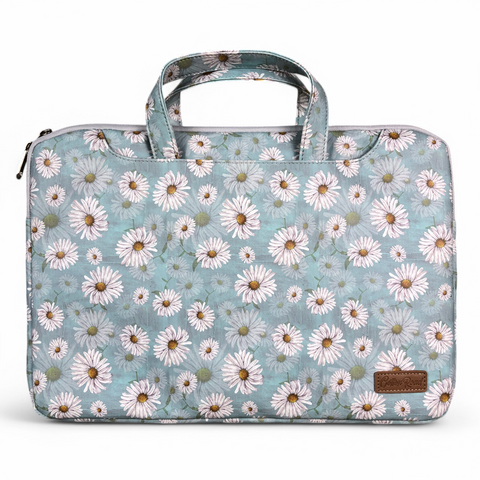 Cotton Road Laptop Bag: BLUE DAISY PVC Laptop Bag / Carry Sleeve with Padded Inner
