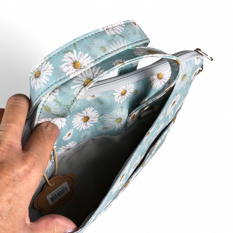 Cotton Road Laptop Bag: BLUE DAISY PVC Laptop Bag / Carry Sleeve with Padded Inner