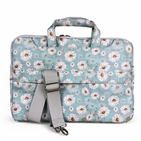 Cotton Road Laptop Bag: BLUE DAISY PVC Laptop Bag / Carry Sleeve with Padded Inner