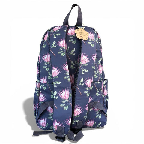 Cotton Road Laptop Bag: BLUE FLORAL Canvas Backpack with PROTEAS