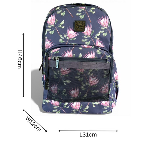 Cotton Road Laptop Bag: BLUE FLORAL Canvas Backpack with PROTEAS