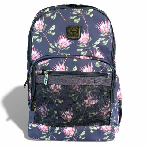 Cotton Road Laptop Bag: BLUE FLORAL Canvas Backpack with PROTEAS
