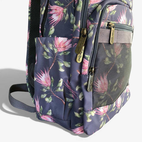 Cotton Road Laptop Bag: BLUE FLORAL Canvas Backpack with PROTEAS