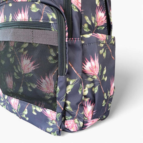 Cotton Road Laptop Bag: BLUE FLORAL Canvas Backpack with PROTEAS