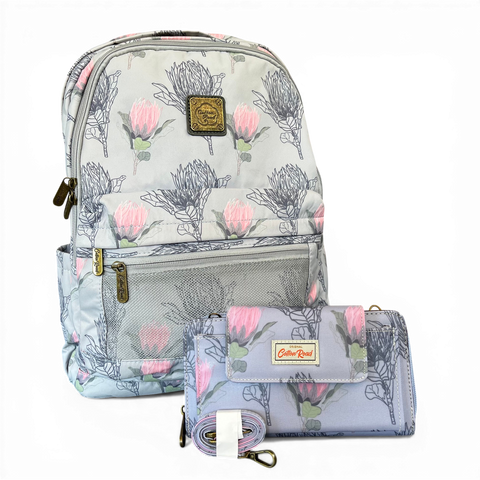 Cotton Road Laptop Bag: BLUE PROTEA Padded Canvas Backpack for 15'6" Laptop with Matching Wallet