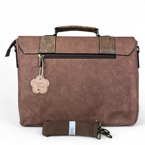 Cotton Road Laptop Bag: BROWN PU Leather 15'6 Laptop Bag with BUCKLE detailing