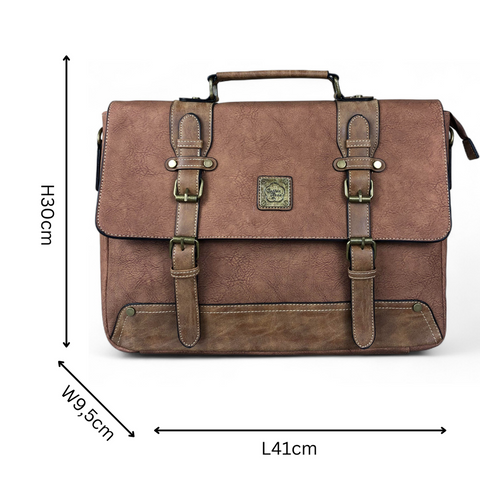 Cotton Road Laptop Bag: BROWN PU Leather 15'6 Laptop Bag with BUCKLE detailing