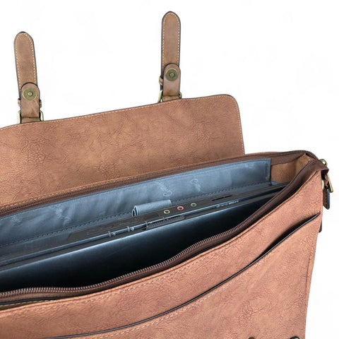 Cotton Road Laptop Bag: BROWN PU Leather 15'6 Laptop Bag with BUCKLE detailing