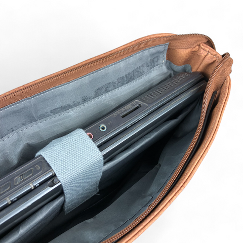 Cotton Road Laptop Bag: BROWN PU Leather 15'6 Laptop Bag with BUCKLE detailing