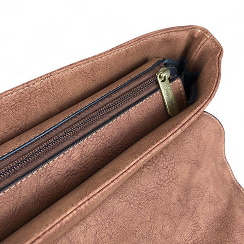 Cotton Road Laptop Bag: BROWN PU Leather 15'6 Laptop Bag with BUCKLE detailing