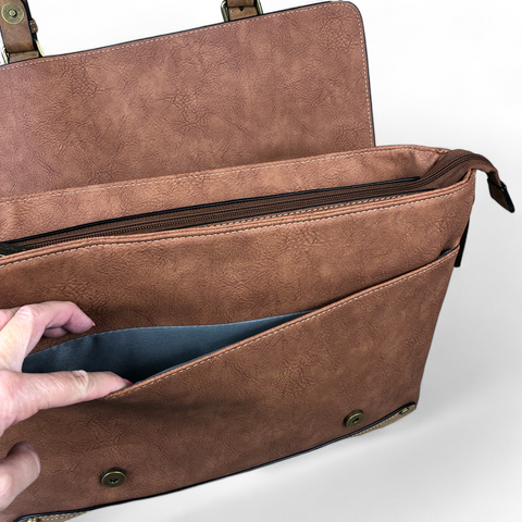 Cotton Road Laptop Bag: BROWN PU Leather 15'6 Laptop Bag with BUCKLE detailing