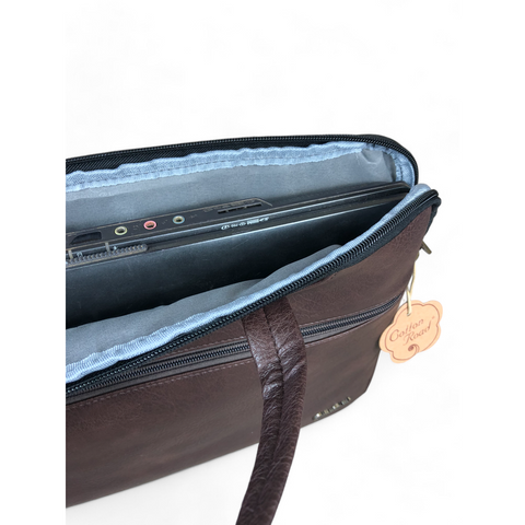 Cotton Road Laptop Bag: BROWN PU Leather 15'6 Padded Bag / Carry Sleeve