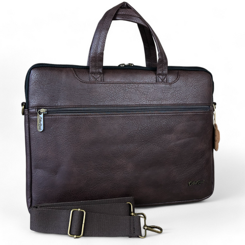 Cotton Road Laptop Bag: BROWN PU Leather 15'6 Padded Bag / Carry Sleeve