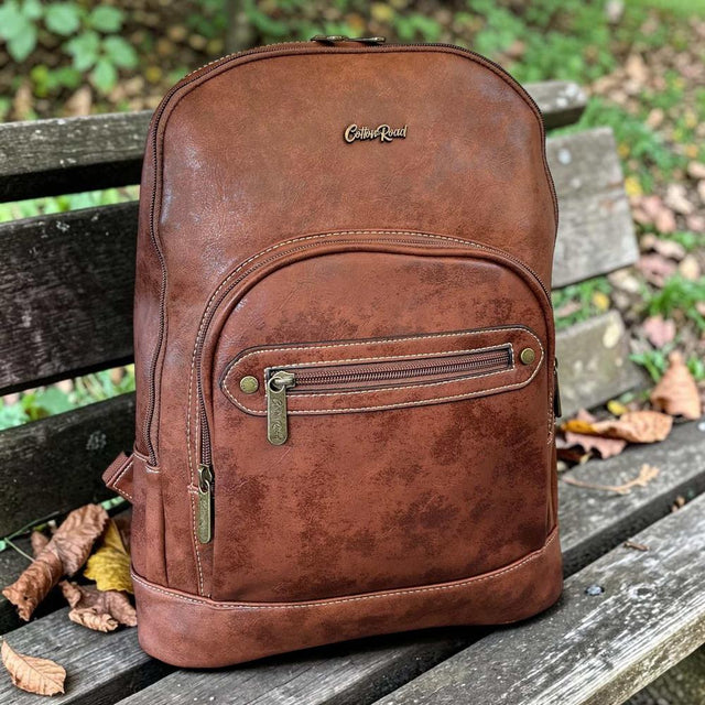 Cotton Road Laptop Bag: BROWN PU Leather Backpack