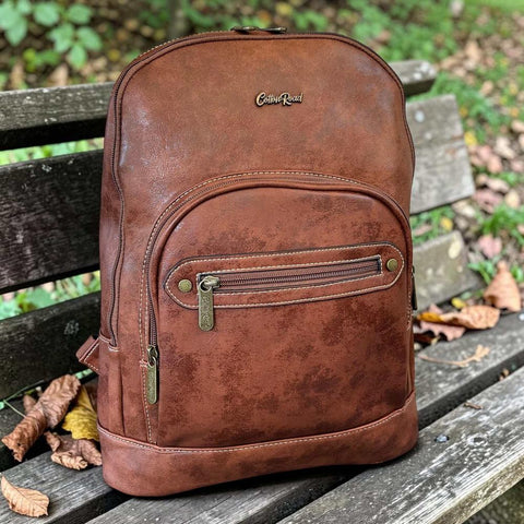 Cotton Road Laptop Bag: BROWN PU Leather Backpack