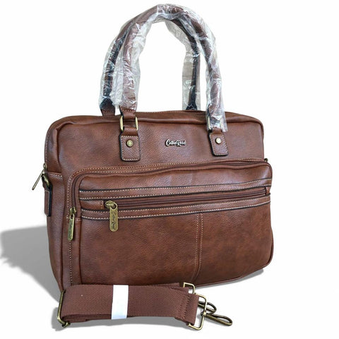 Cotton Road Laptop Bag: BROWN PU Leather Bag