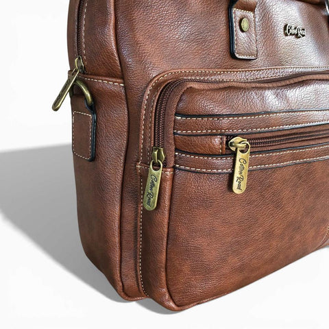 Cotton Road Laptop Bag: BROWN PU Leather Bag