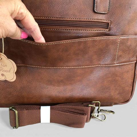 Cotton Road Laptop Bag: BROWN PU Leather Bag