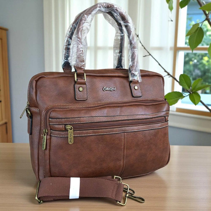 Cotton Road Laptop Bag: BROWN PU Leather Bag for 15.6" Laptop