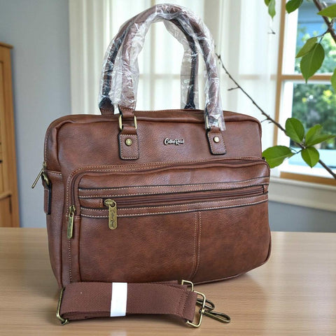 Cotton Road Laptop Bag: BROWN PU Leather Bag