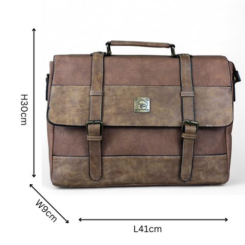 Cotton Road Laptop Bag: BROWN Unisex PU Leather 15'6 Laptop Bag with STRAP detailing