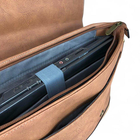 Cotton Road Laptop Bag: BROWN Unisex PU Leather 15'6 Laptop Bag with STRAP detailing