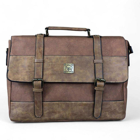 Cotton Road Laptop Bag: BROWN Unisex PU Leather 15'6 Laptop Bag with STRAP detailing