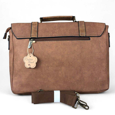 Cotton Road Laptop Bag: BROWN Unisex PU Leather 15'6 Laptop Bag with STRAP detailing