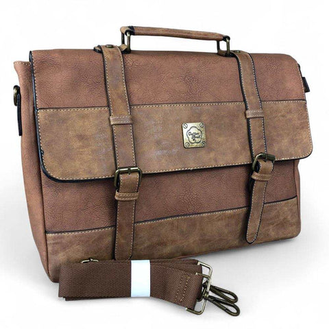 Cotton Road Laptop Bag: BROWN Unisex PU Leather 15'6 Laptop Bag with STRAP detailing
