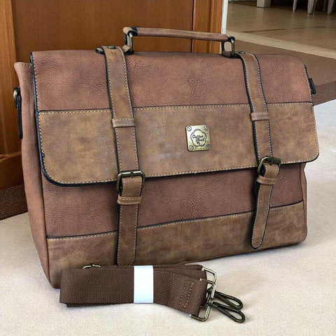 Cotton Road Laptop Bag: BROWN Unisex PU Leather 15'6 Laptop Bag with STRAP detailing