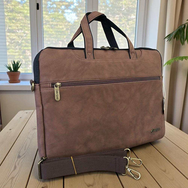 Cotton Road Laptop Bag: Brown PU Leather 15.6" Padded Carry Sleeve for Professionals